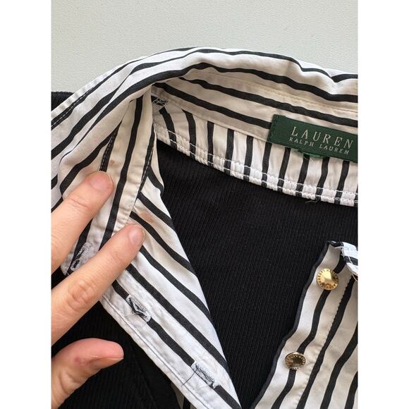 Lauren Ralph Lauren y2k knit sweater button down layered stripe black white work - Picture 5 of 9